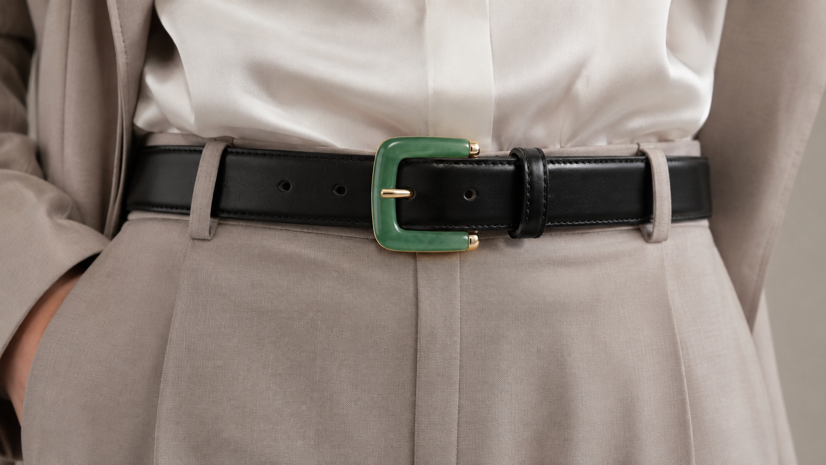 Jade Belt Buckle Leather Belt